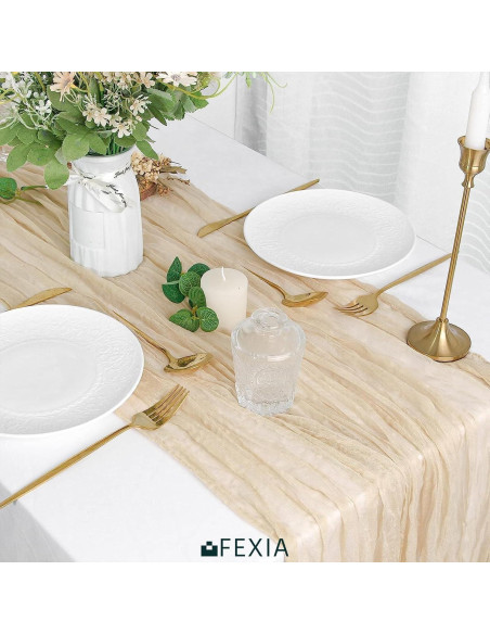 Corredor de Mesa de Gasa Beige FEXIA 89x305 cm Boho Rústico