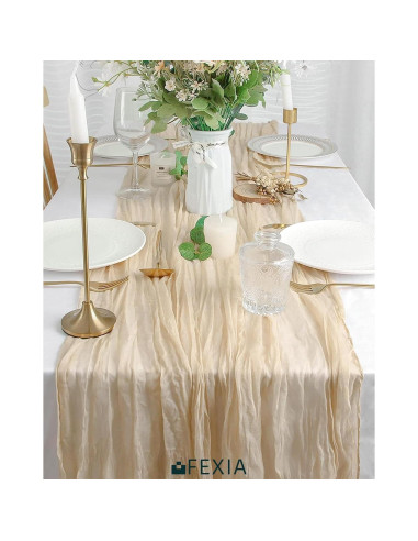 Corredor de Mesa de Gasa Beige FEXIA 89x305 cm Boho Rústico