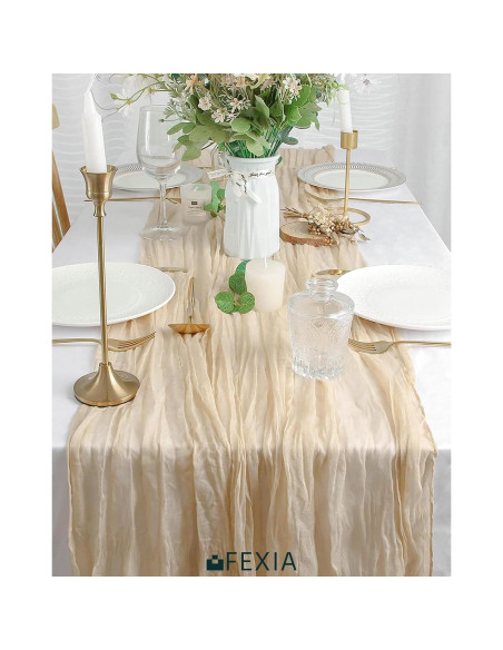 Corredor de Mesa de Gasa Beige FEXIA 89x305 cm Boho Rústico