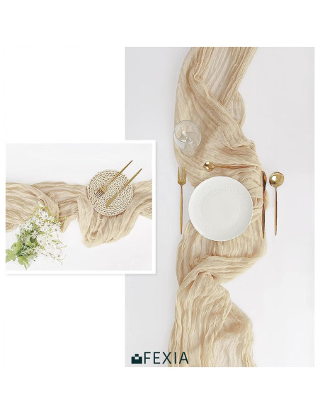 Corredor de Mesa de Gasa Beige FEXIA 89x305 cm Boho Rústico