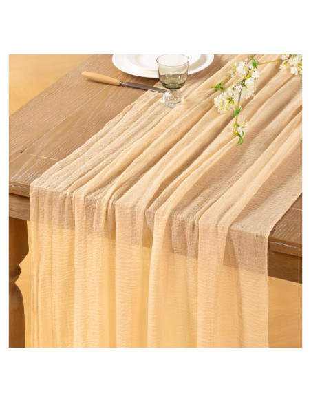 Caminito de Mesa Boho DeZerlor Gasa Champagne 2 Piezas 120 cm