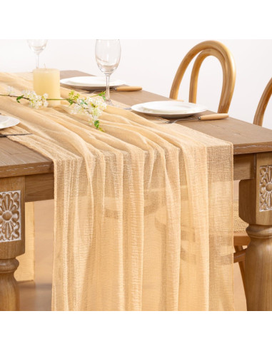 Caminito de Mesa Boho DeZerlor Gasa Champagne 2 Piezas 120 cm