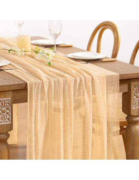Caminito de Mesa Boho DeZerlor Gasa Champagne 2 Piezas 120 cm