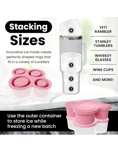 Bandeja de Hielo AB&CO-LIVING Rosa 4 Anillos para Taza