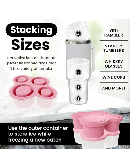 Bandeja de Hielo AB&CO-LIVING Rosa 4 Anillos para Taza