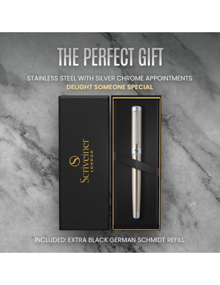 Bolígrafo Rollerball Scriveiner Acero Inoxidable 0.7mm Negro