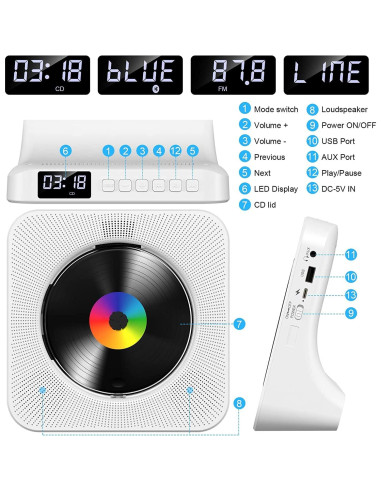 Reproductor de CD Gueray G906 Blanco Bluetooth HiFi USB