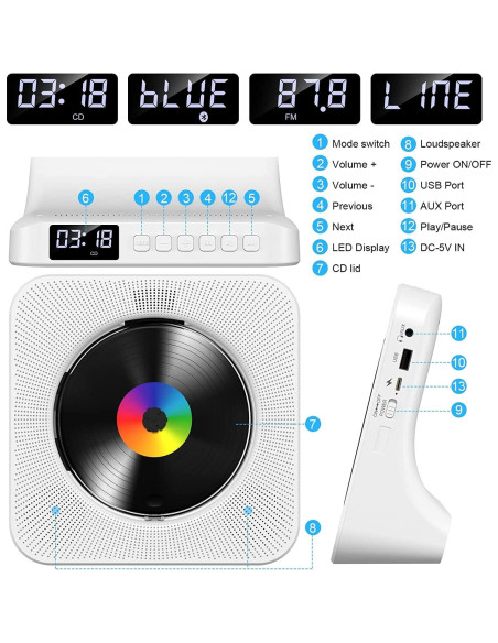 Reproductor de CD Gueray G906 Blanco Bluetooth HiFi USB