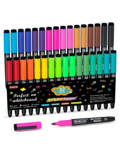 Marcadores de Pizarra Blanca Shuttle Art, Paquete 32, 16 Colores