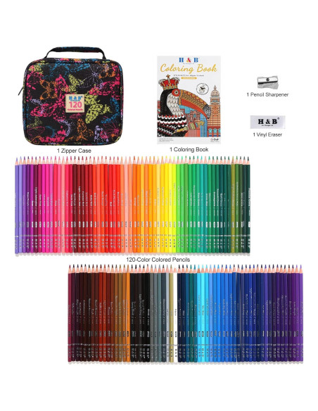 Set de Lápices de Colores H & B 120 Colores con Borrador y Sacapuntas