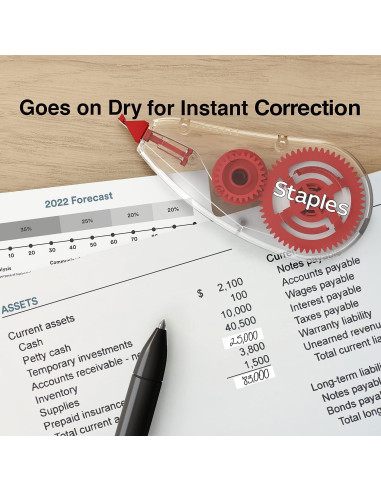 Cinta Correctora STAPLES Easy Topwinder, Paquete de 10, Blanco