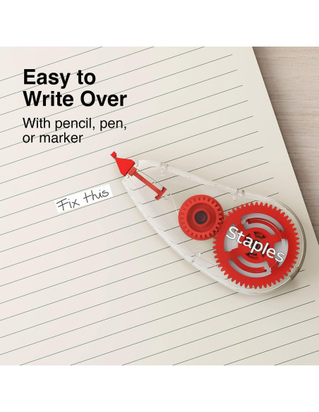 Cinta Correctora STAPLES Easy Topwinder, Paquete de 10, Blanco