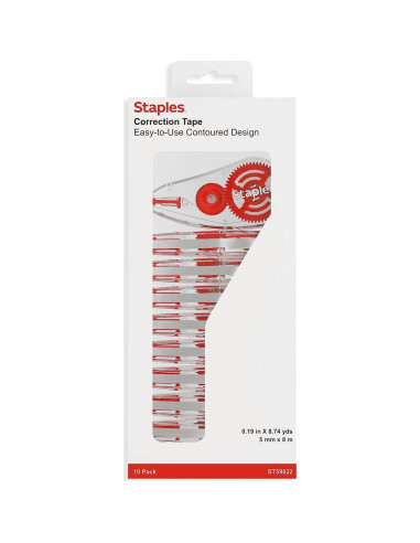 Cinta Correctora STAPLES Easy Topwinder, Paquete de 10, Blanco
