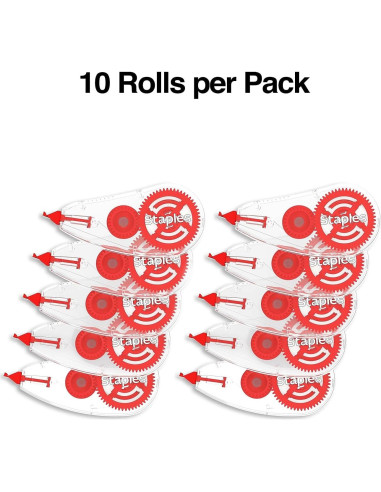 Cinta Correctora STAPLES Easy Topwinder, Paquete de 10, Blanco