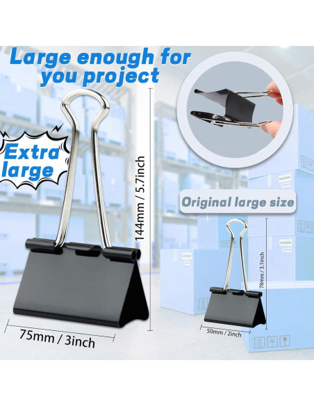 Clips de Carpeta Jumbo TOTDTDA 75mm Negro Paquete de 12 Clips de Carpeta Jumbo TOTDTDA 75mm Negro Paquete de 12