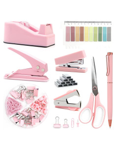 Juego de Suministros de Oficina Rosa UPIHO - Mini Grapadora y Accesorios