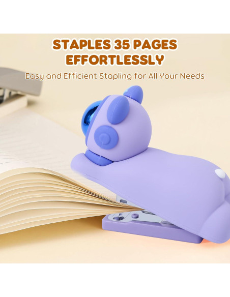 Grapadora de Silicona Honagu Púrpura, 20 Hojas, Diseño Caricatura