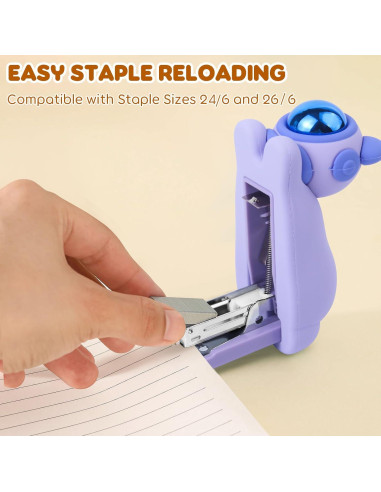 Grapadora de Silicona Honagu Púrpura, 20 Hojas, Diseño Caricatura