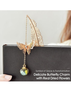 Marcador de Página CHIPUKIZI Pluma Dorada con Mariposa 11.68cm 2