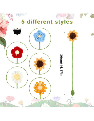 5 Marcadores de Girasol de Crochet PEUTIER Coloridos 36cm