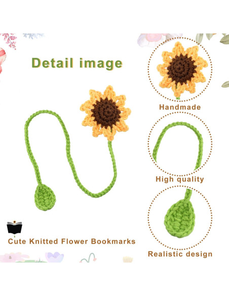 5 Marcadores de Girasol de Crochet PEUTIER Coloridos 36cm