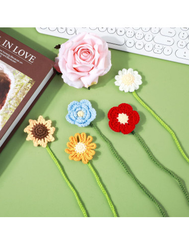5 Marcadores de Girasol de Crochet PEUTIER Coloridos 36cm