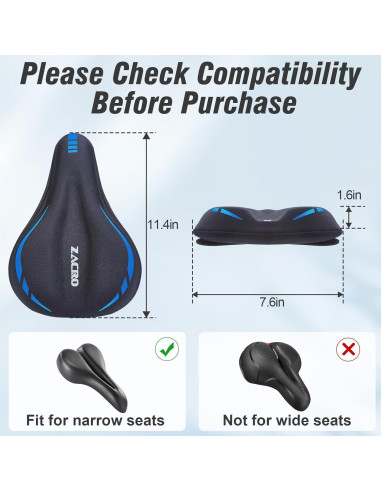 Cojín de Asiento de Bicicleta Zacro - Gel Acolchado Ajustable