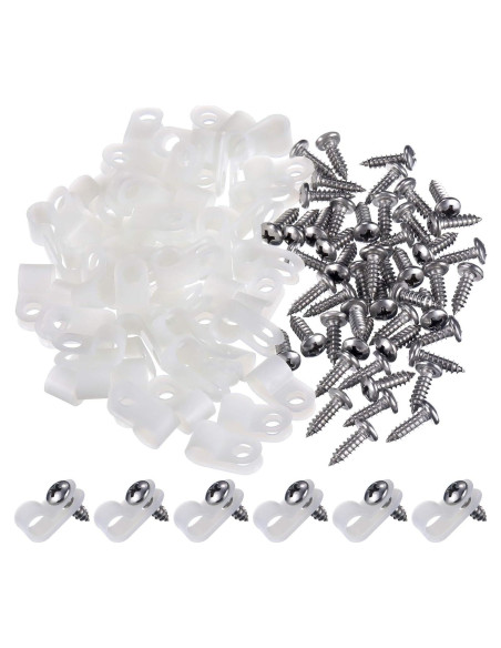 Abrazaderas de Cable Tipo R Hicarer 50 Piezas 6.35 mm Blancas