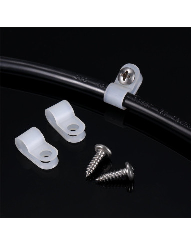 Abrazaderas de Cable Tipo R Hicarer 50 Piezas 6.35 mm Blancas