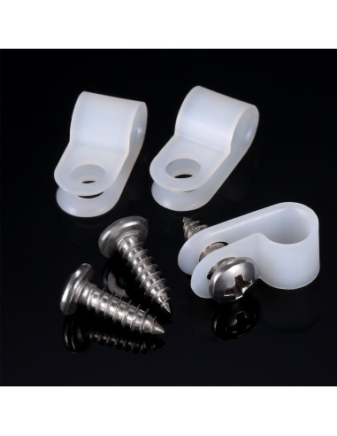 Abrazaderas de Cable Tipo R Hicarer 50 Piezas 6.35 mm Blancas