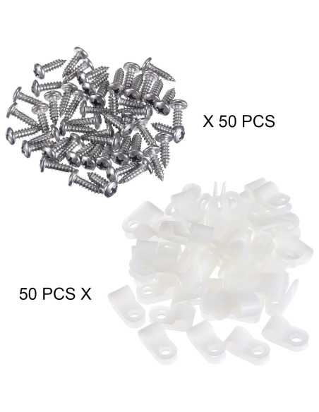 Abrazaderas de Cable Tipo R Hicarer 50 Piezas 6.35 mm Blancas