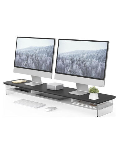 Soporte Doble Monitor Acrílico Fenge 108 cm Negro con Almacenamiento