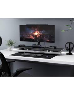 Soporte Doble Monitor Acrílico Fenge 108 cm Negro con Almacenamiento 2