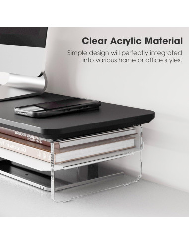 Soporte Doble Monitor Acrílico Fenge 108 cm Negro con Almacenamiento