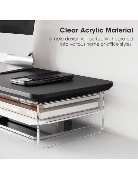 Soporte Doble Monitor Acrílico Fenge 108 cm Negro con Almacenamiento