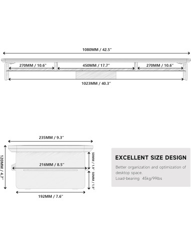 Soporte Doble Monitor Acrílico Fenge 108 cm Negro con Almacenamiento
