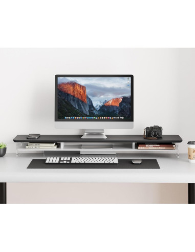 Soporte Doble Monitor Acrílico Fenge 108 cm Negro con Almacenamiento