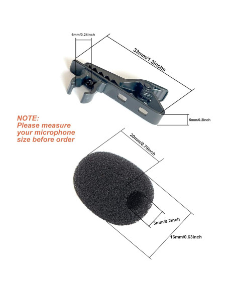 Kit 6pcs Clips de Micrófono Lavalier Metal + Fundas Espuma