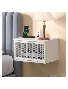 Mesita de Noche Flotante MOHOPE con Carga USB y Tipo-C Blanca