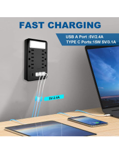 Extensor de Enchufe Múltiple ZHOORQI 6 Enchufes 4 USB Carga Rápida 2