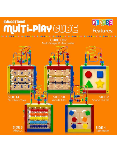 Cubo de Actividad de Madera Play22 6 en 1 para Bebés