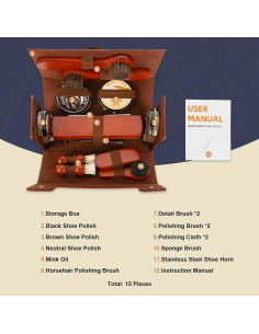 Kit de Cuidado de Zapatos BEE&FLOWER 15PCS con Cepillo y Estuche 2
