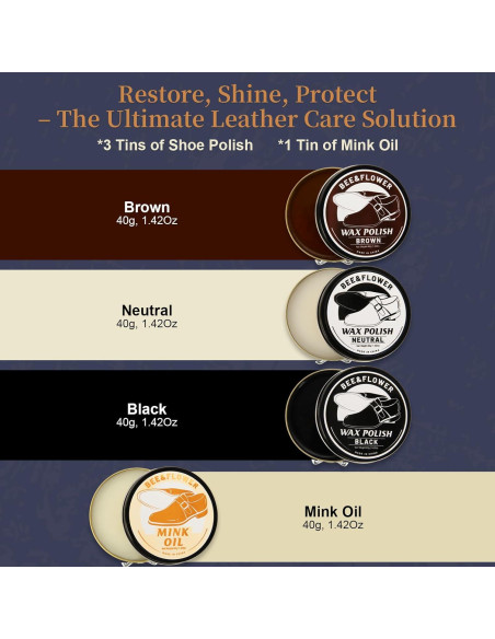 Kit de Cuidado de Zapatos BEE&FLOWER 15PCS con Cepillo y Estuche