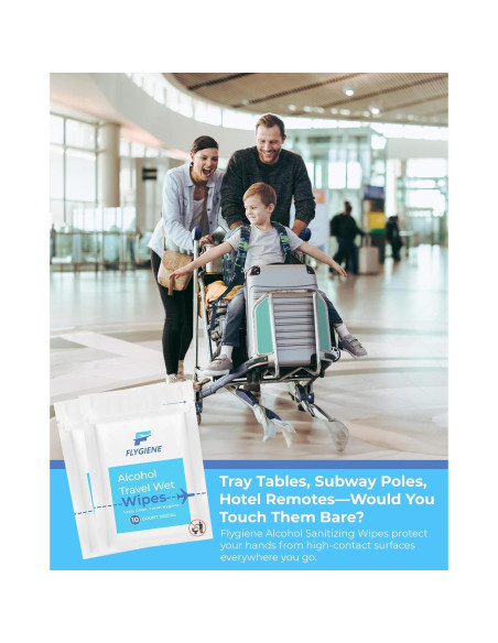 Toallitas Húmedas de Viaje FLYGIENE 70% Alcohol 10 Unidades Toallitas Húmedas de Viaje FLYGIENE 70% Alcohol 10 Unidades