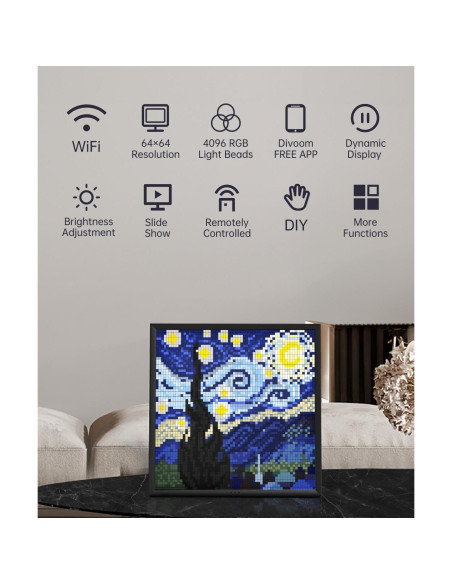 Divoom Pixoo-64 Marco Digital LED 64x64 WiFi Negro