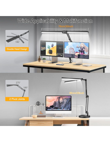 Lámpara de Escritorio LED MOLOOR 24W Doble Cabeza 99cm