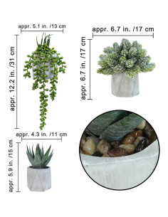 Conjunto de 3 Suculentas Artificiales Winlyn en Macetas Hexagonales 2