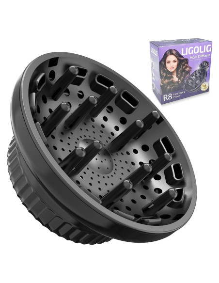 Difusor Universal para Secador de Pelo LIGOLIG Negro 3.56-6.1 cm