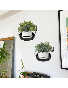 Soporte de Planta Montado en Pared ARTORA - 2 Estantes Flotantes de Metal Negro 2
