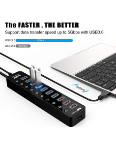 Hub USB 3.0 Atolla 11 Puertos con Carga Inteligente 12V 4A 2